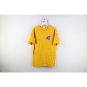 Vintage Y2K Champion Mens Large Faded Big Logo Patch Cotton Knit T-Shirt Yellow